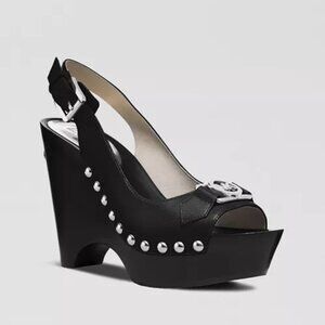 New in Box - Michael Kors Open Toe Platform Slingback Wedge Sandals - Charm Logo